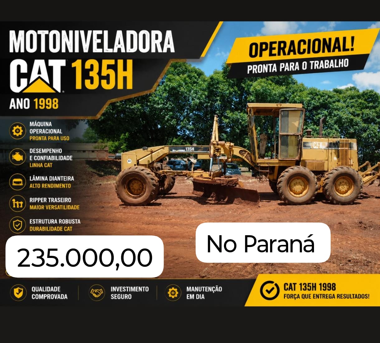 Motoniveladora Caterpillar modelo 135H ano 1997